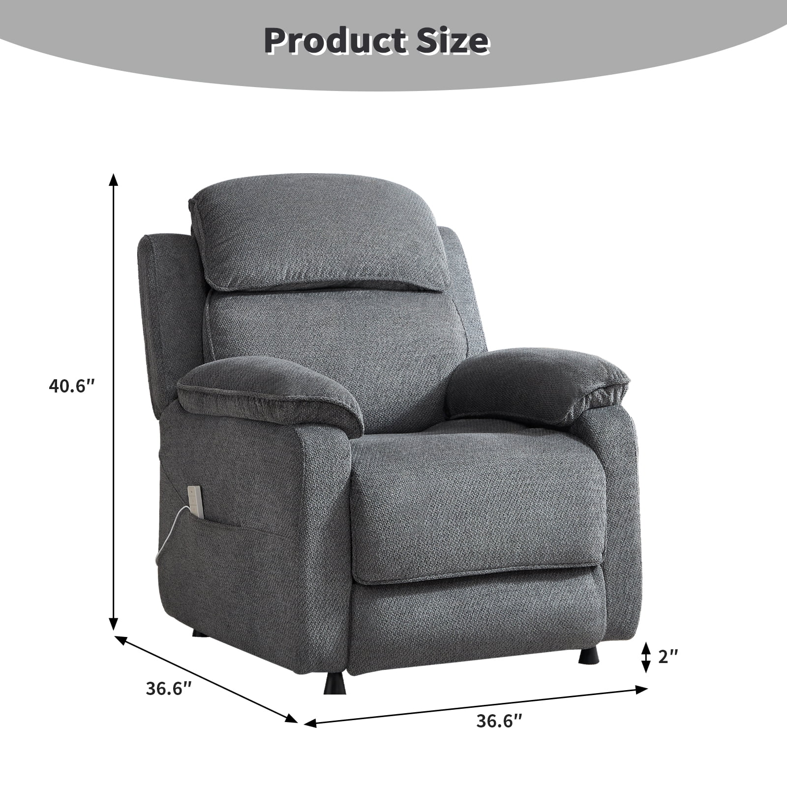 Bonzy Home Power Recliner Chair — Electric Recliner with Remote Control & Side Pockets, Compact Home Theater Seating for Small Spaces