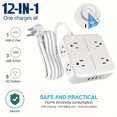 thumbnail image 1 of Tablero de Protección contra Sobretensiones, 8 Tomas de Corriente CA y 3 Puertos USB/C, Montaje en Pared, Protector de Sobretensión para Hogar, Oficina y Residencias Universitarias, Carga Simultánea, 1 of 8