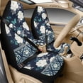 thumbnail image 2 of Xoenoiee Boho Mandala Peony Butterfly Pattern 5 Pieces PU Leather Car Seat Covers Full Set with Seat Belt Pads & Center Console Cover, Universal Auto Interior Accessories for SUV, Truck, Sedan, Van, 2 of 7
