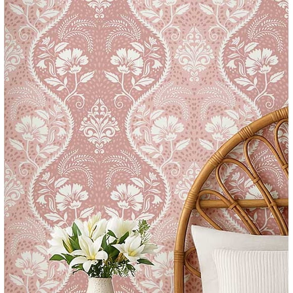 S4Sassy Floral Motif Wallpaper - Pink Wall Covering, 25" X 360" Self-Adhesive Vinyl Walls Paper, Wall Wrap, Easy Diy Walls Covering For Farmhouse Bedroom, Living Room, Cabinets, Living Spaces
