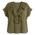 thumbnail image 5 of hotojiny Womens Blouses Dressy Casual Ruffle Short Sleeve V Neck Tops Summer Loose Work Shirts Beach Vaction Clothes, 5 of 7