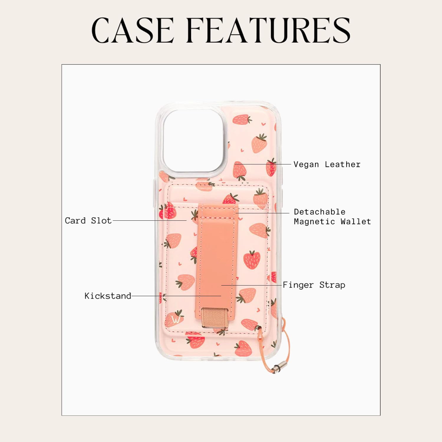 Walli Cases for iPhone 15 Plus Case Aesthetic Magnetic Wallet Phone Case Card Holder, Holds up to 2 Cards - Cute, Trendy Phone Cover for Women fits iPhone 15 Plus, with Kickstand & Finger Strap
