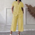 thumbnail image 2 of asjyhkr 2 Piece Sets for Women Casual Short Sleeve Button down Shirts Wide Leg Cropped Pants Summer Dailywear Comfy Outfits(X-Large,Yellow), 2 of 5