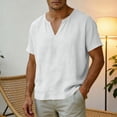 thumbnail image 2 of Klisyaur Men's Cotton Linen Shirt Short Sleeve V Neck Casual Lightweight Breathable Tee for Summer Beach, 2 of 5