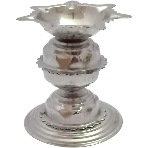 Stainless Steel Diyas for Pooja - Deepak for Puja Aarti - Oil Lamp - Pooja Articles Home Decor Item Showpieces - House Warming Decoration Aarti Puja at Hindu Temple Mandir, Religious Diwali Gifts