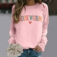 thumbnail image 2 of Arlun Book Lover Sweatshirts for Women Bookworm Reading Lined Soft Warm Sweatshirts Loose Fit Comfy Round Neck Teacher Bookish Librarian Leisure Pullover Tops Pink XL, 2 of 4