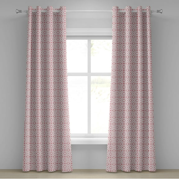 Ambesonne Pink Grommet Curtain, Vintage Triangles, 50" x 72", Pink and White