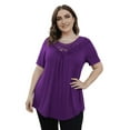 thumbnail image 2 of VOIANLIMO Women's Plus Size Summer Tops Short Sleeve Lace Pleated Blouses Tunic Tops M-4XL, 2 of 4