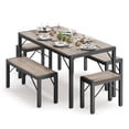 thumbnail image 2 of Aiho Dining Table Set for 6 Person, 63" Kitchen Table with 2 Benches & 2 Stools, Space Saver Dining Set for Kitchen, Dining Room, Living Room, Gray, 2 of 8
