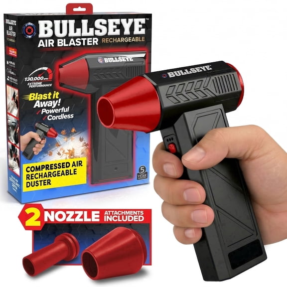 Bullseye Blaster Rechargeable Electric Air Duster, Cordless Leaf Blower, Compressed Air Blower, Keyboard Duster Blower 130,000 RPM, USB-C Fast Charging, 4000mAh, 2 Nozzles Included