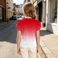 thumbnail image 5 of Twczz Girls Gradient T-Shirt- Summer Casual Crewneck Puff Short Sleeve Cute Kids Fashion Tops Red Size 10, 5 of 8