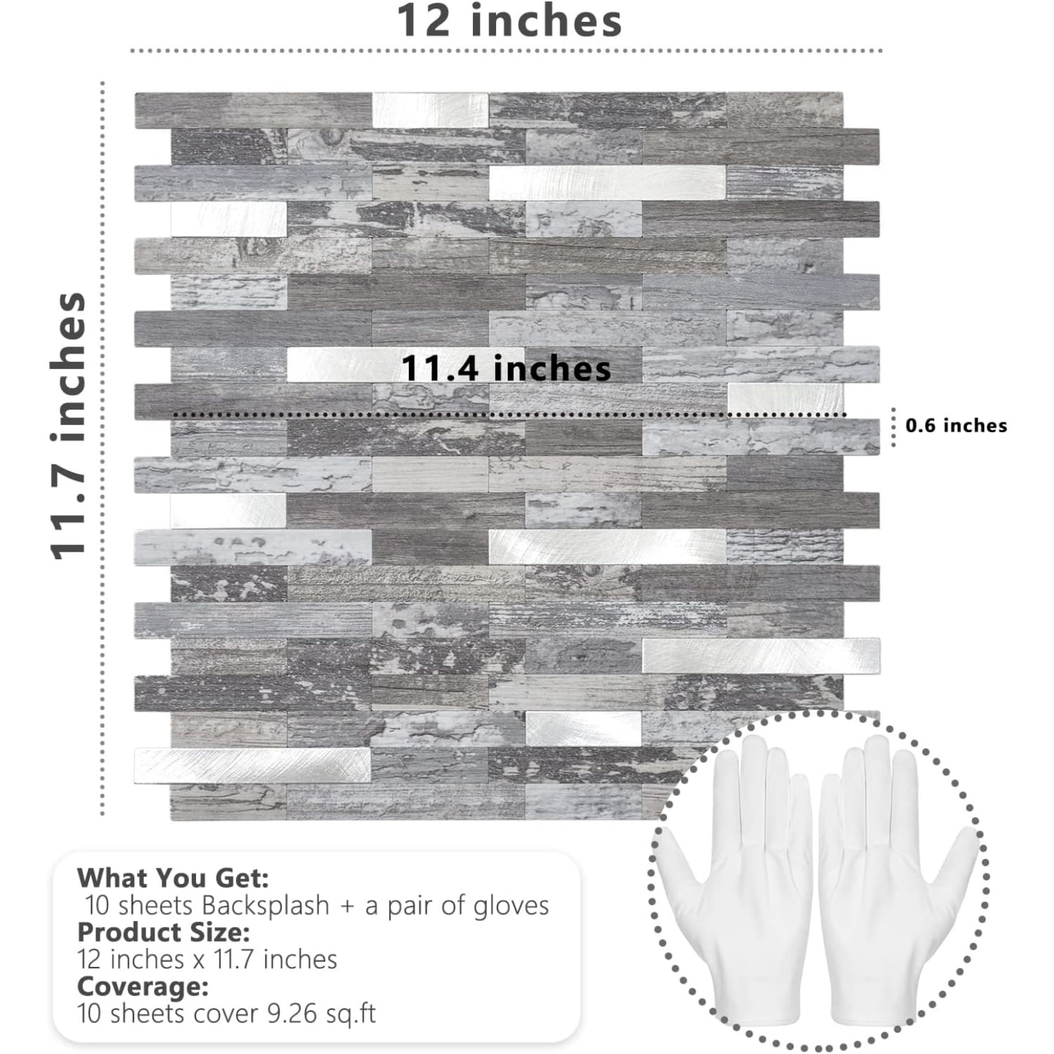 Peel and Stick Backsplash, PVC Wall Tiles Stick on Backsplash for Kitchen(10 Sheets, Distressed Wood with Metal Silver)
