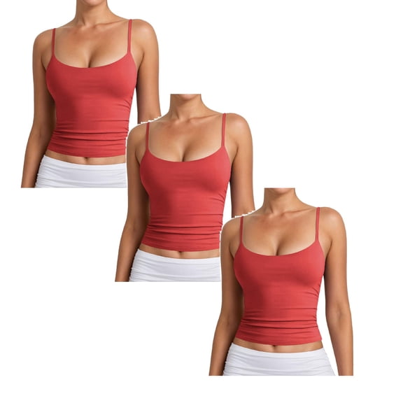 3 Pack Women's Basic Scoop Neck Tank Tops Adjustable Spaghetti Strap Sleeveless Camisole Going Out Crop Tops Red XL