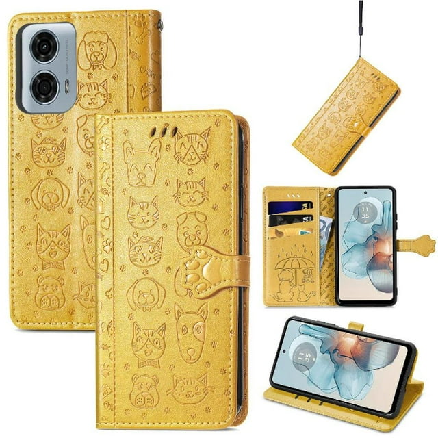 Funda Cartera FOXDOCK para Motorola Moto G24 Power , Flip PU con Relieve de Gatos y Perros, Tarjetero y Soporte