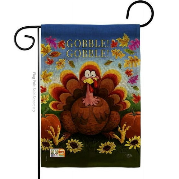 Breeze Decor BD-TG-G-113051-IP-DB-D-US14-AL 13 x 18.5 in. Gobble Burlap Fall Thanksgiving Impressions Decorative Vertical Double Sided Garden Flag