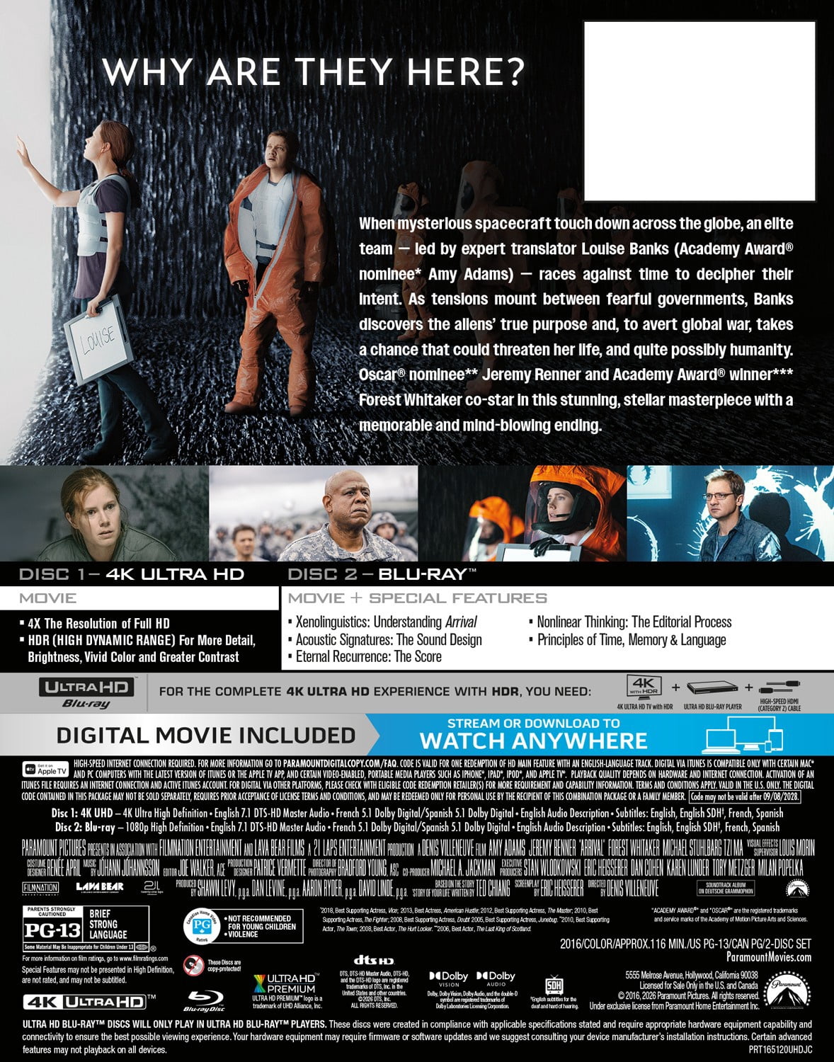 Arrival (Steelbook) (4K Ultra HD + Blu-ray + Digital Copy) Paramount, Science Fiction