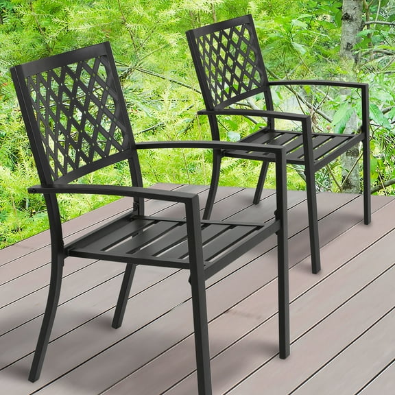 Nuu Garden Outdoor Patio Chair Set of 2 Bistro and Dining Chairs, Powder-coated Finish and Iron Frame, for Outdoor and Indoor Space, Patio, Deck, Garden, Backyard, Balcony, Black