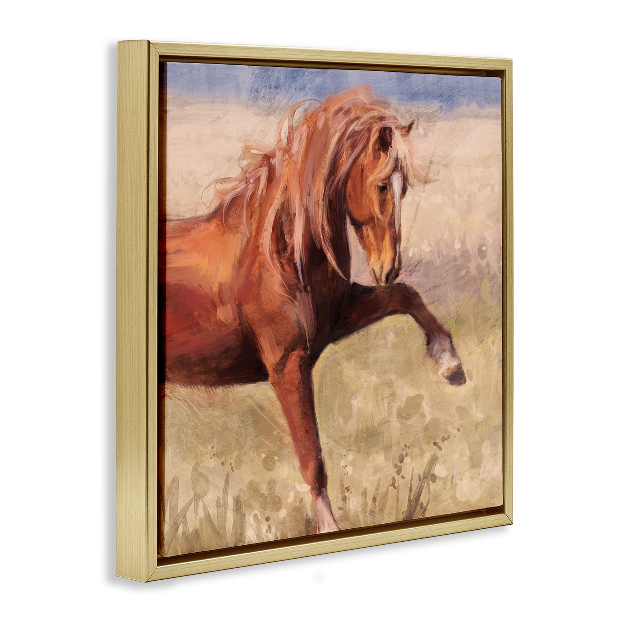Stupell Industries The Red Stallion Portrait Animals & Insects Painting Gold Floater Framed Canvas Art Print Wall Art, 25 x 25