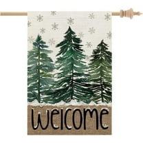 Christmas House Flag 28x40 Inch Double Sided Large Burlap for Outside Welcome Pine Trees Holiday Yard Flag CF1105-40