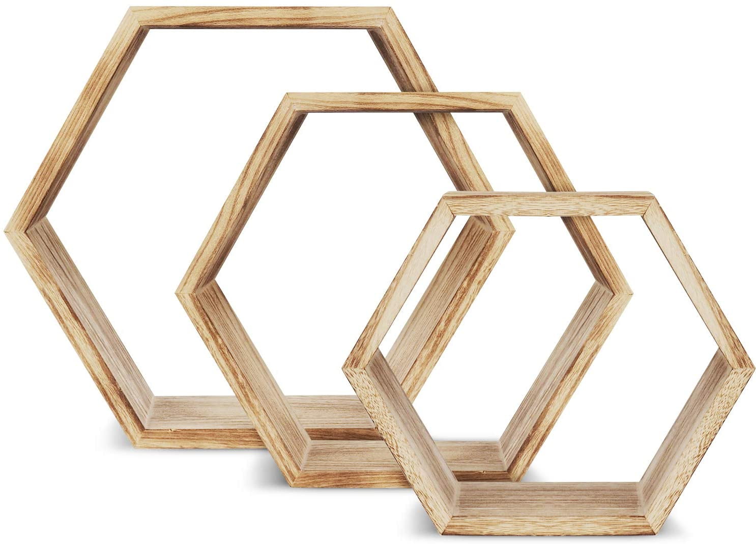 Wooden Hexagon Floating Shelves With, Unfinished Hexagon Shelves