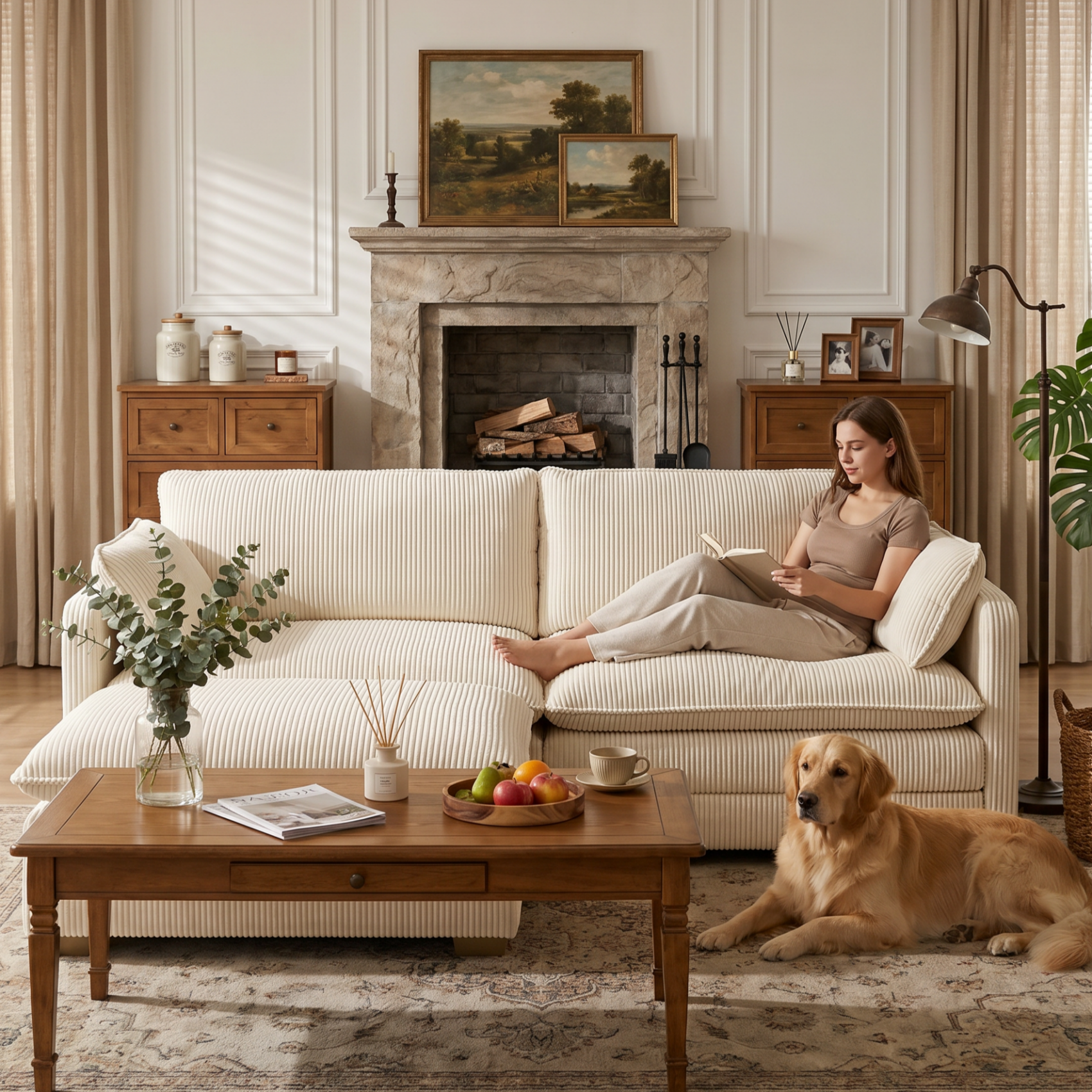 Noelse 70" L-Shaped Loveseat with Ottoman, Beige photo 3