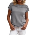 thumbnail image 2 of ClodeEU Women's Crewneck Short Sleeve Top with Cutout ,Casual Solid Color Summer Blouse Dark Gray,Women's Plus M, 2 of 7