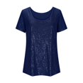 thumbnail image 5 of Tshirts for Women's Sequin Tops Round Neck Shirts Glitter Tee Short Sleeve Tops Evening Blouse Fashion Clothing, 5 of 6