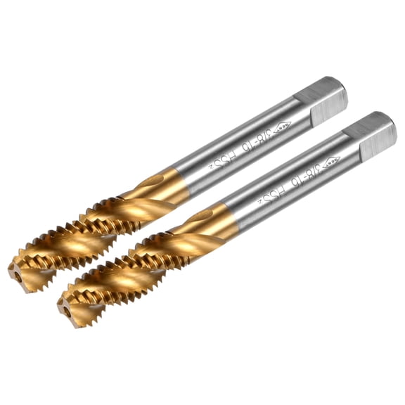 Uxcell 2-Pack 3/8-16 UNC Spiral Flute Thread Tap, HSS Titanium Coated Right Hand Threading Tap Screw Tapping Tool