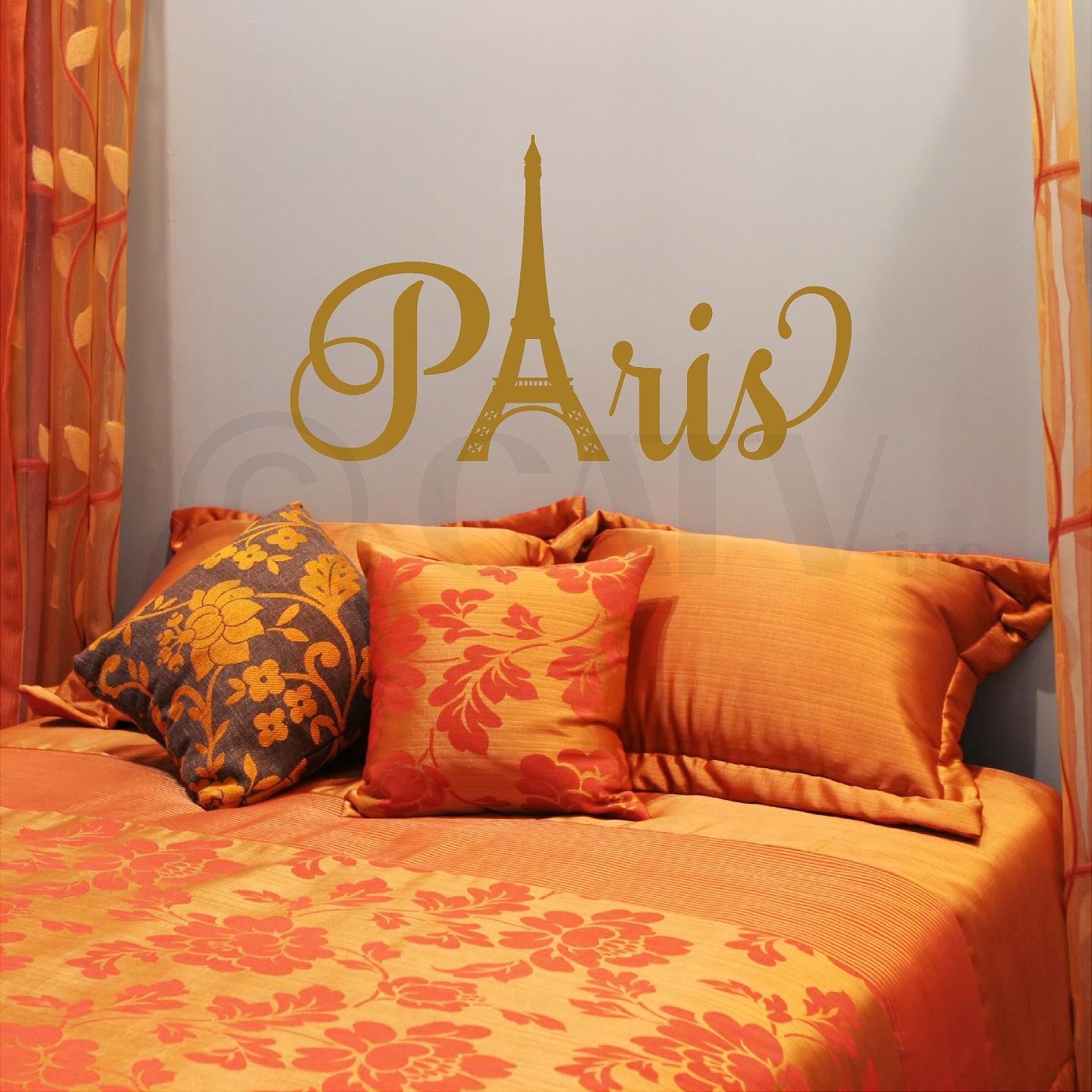 Paris with Tower Vinyl Lettering Quote Wall Saying Decal Sticker Size