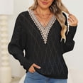 thumbnail image 2 of ZyeKqe Womens Long Sleeve Sweaters Fall Trendy Lace V Neck Knit Drop Shoulder Pullover Sweater Tops, 2 of 7