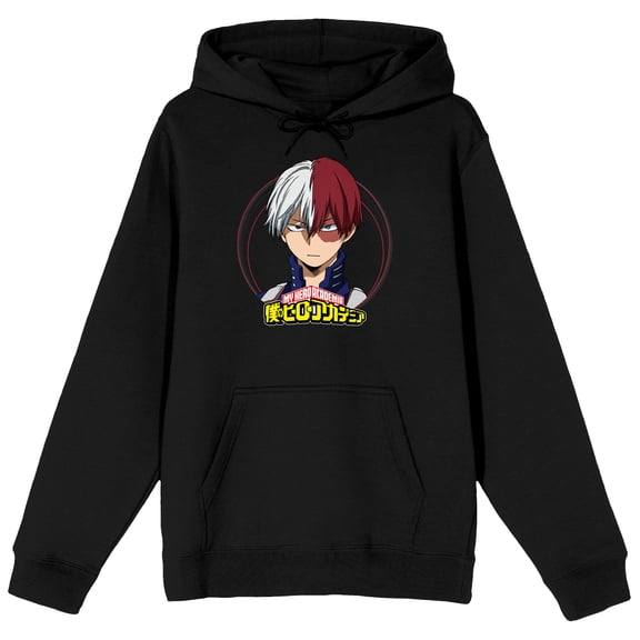 My Hero Academia Shoto Todoroki Long Sleeve Black Adult Hooded Sweatshirt-Medium