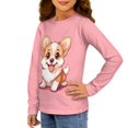 thumbnail image 2 of Jiueut Pink Corgi Cartoon Tshirts for Toddler Girls Size 11-12 Long Sleeve Shirts Kids Girls' Tops Tees & Blouses Shirts for Kids Basic Top for Fall Clothes Gift for Holiday, 2 of 7