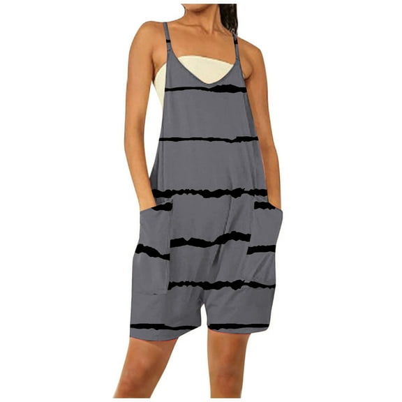 IROINNID Jumpsuit Shorts for Women Summer Sexy Sleeveless Printing Wide Leg Pants Jumpsuits,Gray