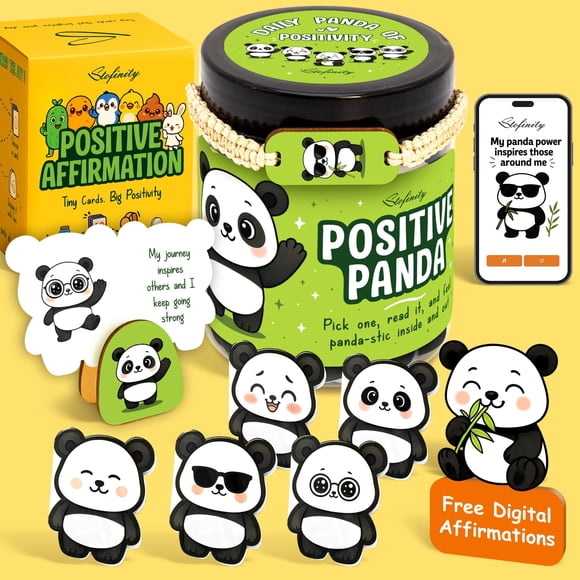 Juego de tarjetas de afirmaciones positivas con frasco de panda StoFinity