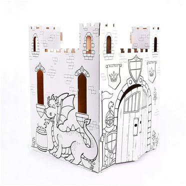 Easy Playhouse Fairy Tale Castle - Kids Art and Craft for Indoor and Outdoor Fun, Color, Draw, Doodle – Decorate and Personalize a Cardboard Fort, 32" X 32" X 43. 5" - Made in USA, Age 3 , White