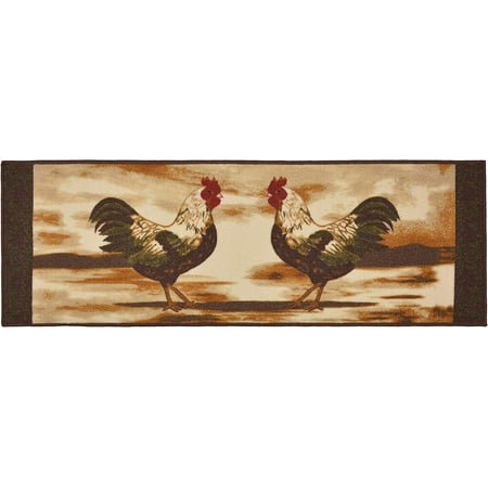 

Kitchen Rooster Mat Country Design Slip Skid Rubber Backing (Beige Brown 20 x 59 Runner)