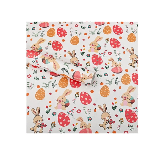 A 28X20 Inch Easter Gift Wrapping Paper With Bunny Egg And Flower Print For Holiday Present Packaging Spring Party Decoration Diy Crafts