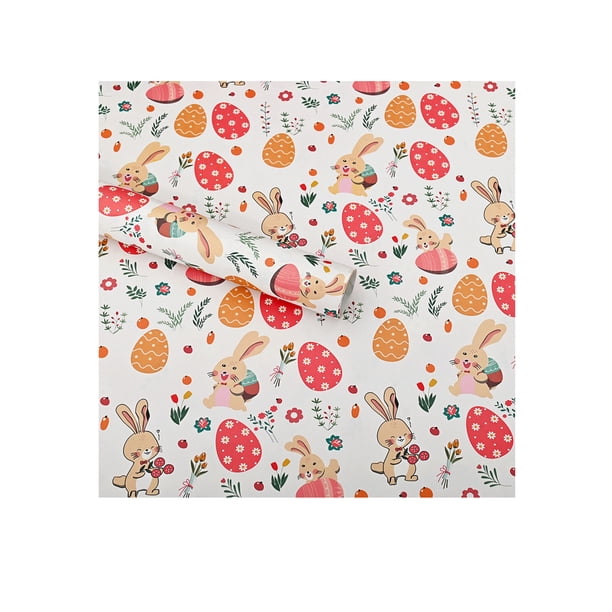 Papel de Envoltura de Regalo de Vacaciones con Huevos de Conejo de Pascua Impresión de Flores, 50x70cm Multicolor, Resistente a las Lágrimas para Regalos, Fiesta Y Artesanías de Bricolaje
