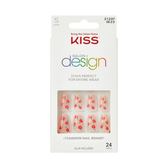 KISS Salon Design Press On Nails, ‘Boldly Glitzy’, Red, Short Coffin, 24 Count