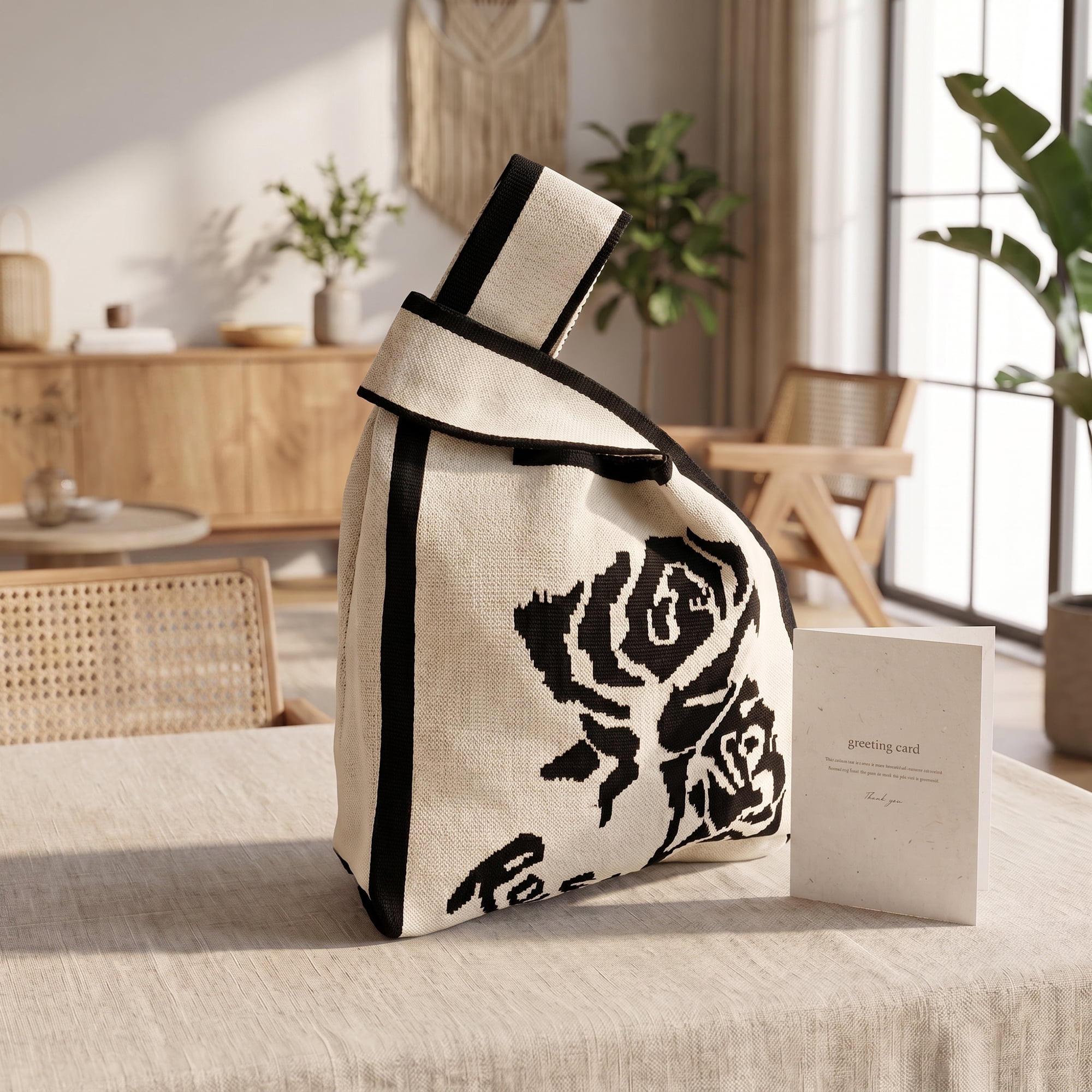 Unique Bargains Geometric Gift Reusable Tote Bags with Handles 7.5" x 13.4" Beige