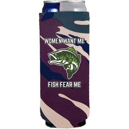 

Women Want Me Fish Fear Me Funny Slim Can Coolie (Camo)