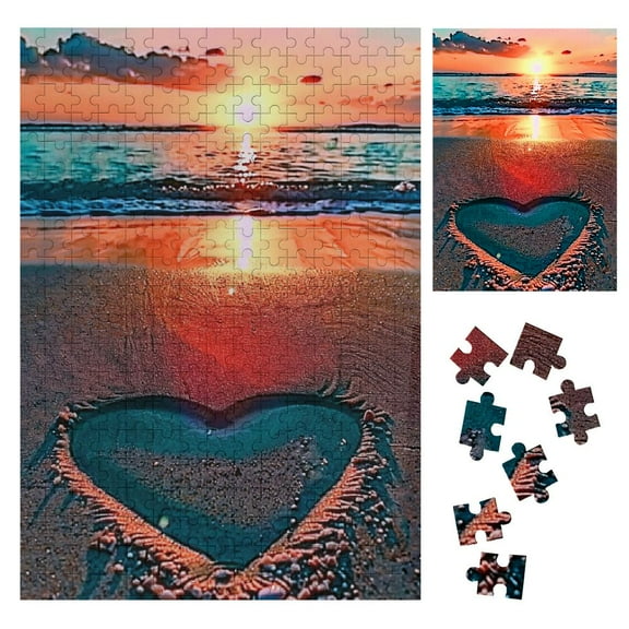 Shiartex Sunset Heart Wooden Jigsaw Puzzle for Family and Friends, Eco-Friendly Impossible Puzzle Gift, Beautiful Decorative Art Piece 300PCS