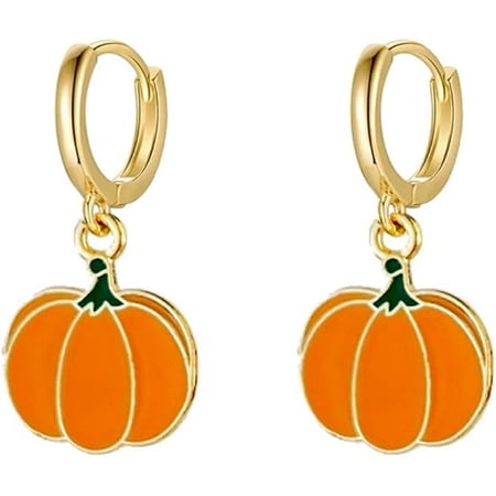 COVE Cute Pumpkin Small Hoop Earrings for Women Dainty Minimalist Gold-tone Halloween Thanksgiving Holiday Huggie Hoops Dangle Drop Earring Fashion Jewelry
