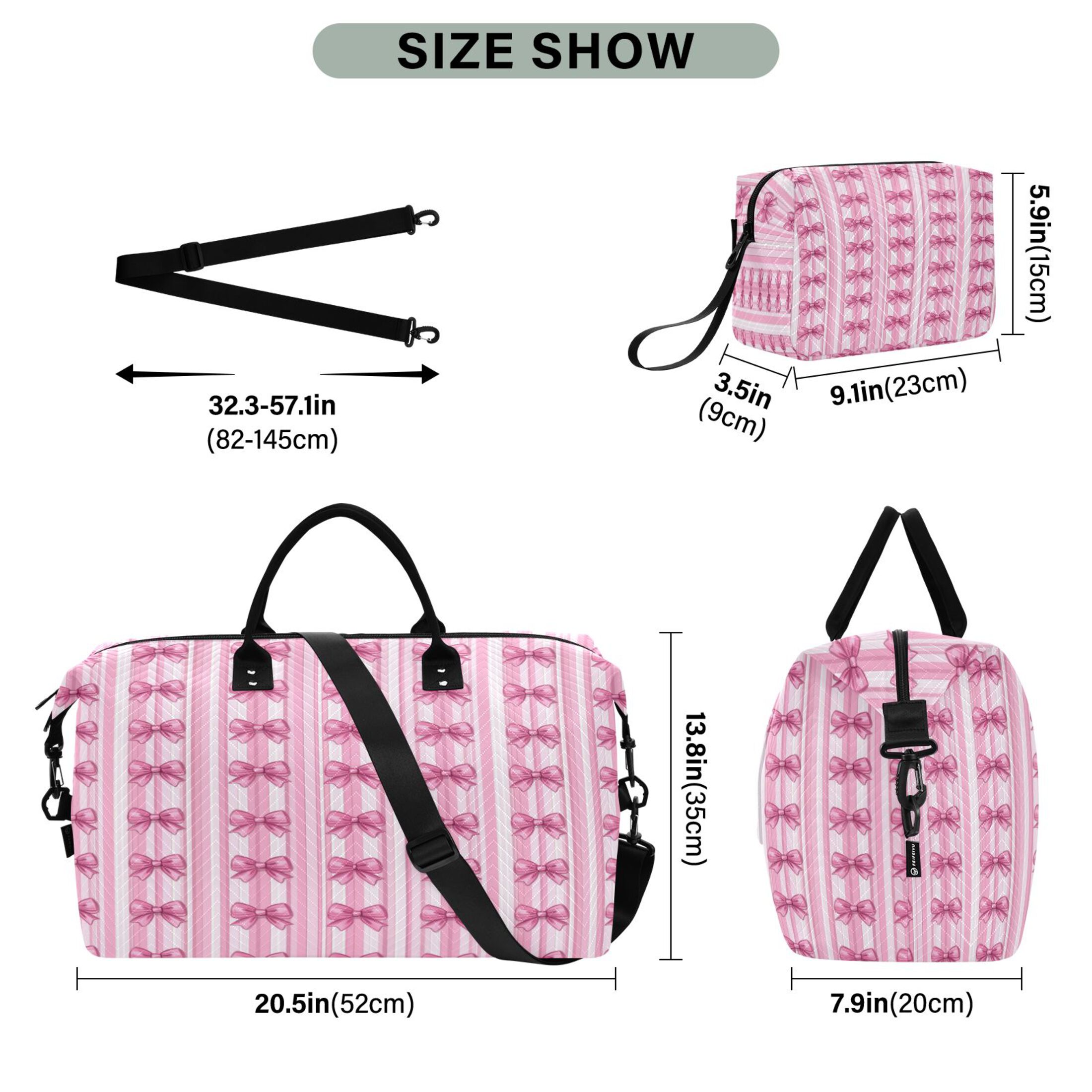 Travel Duffel Luggage Bag Sports Duffle Bag Gym Bag with Zipper Pink Bows