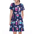 thumbnail image 1 of Easygdp Wine Glasses And Cocktails para Vestido Transpirable de Mujer, Vestido Suelto de Manga Corta con Pliegues y Bolsillos para el Verano, 1 of 6