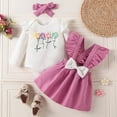 thumbnail image 2 of NOLDARES Newborn Baby Girl Christmas Outfit Long Sleeve Romper Suspender Skirt Headband 3Pcs Set(Hot Pink,9-12 M), 2 of 9