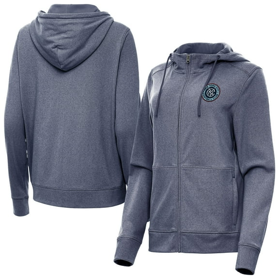 Women's-Antigua  Heather Navy New York City FC Fleece Full-Zip Seeker Hoodie