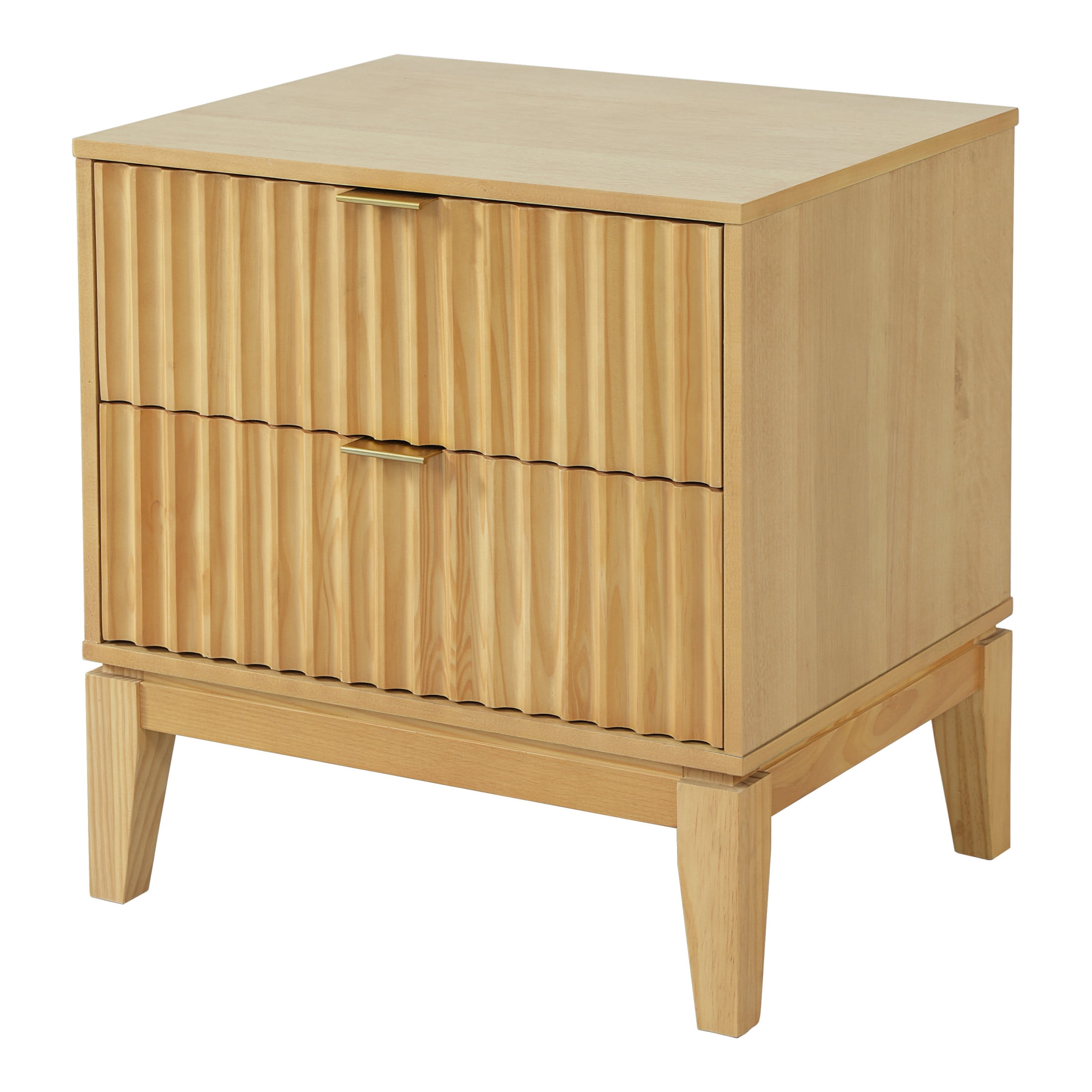 Christopher Knight Home Contemporary Fluted Nightstand with 2 Drawers, Storage Bedside Table, Natural