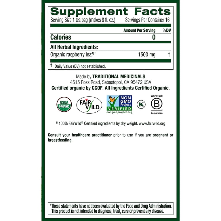 Traditional Medicinals, Herbal Tea, Organic Raspberry Leaf 16 Tea