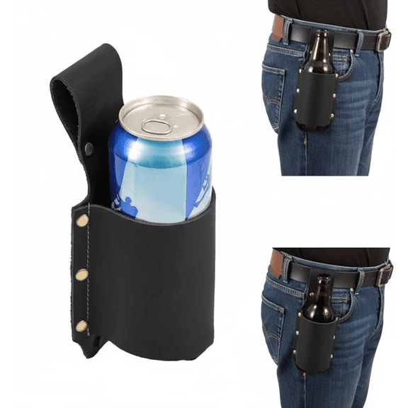 Cowboy-Style PU Leather Beer Holster Belt, Fits Cans & Bottles, Cool Gift for Beer Lovers, Ideal for Fishing, Camping & Parties